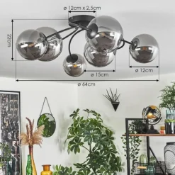 hofstein Plafonnier - Verre Chehalis Fumé, 6 lumières