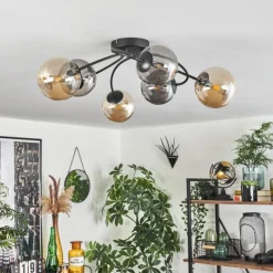 hofstein Plafonnier - Verre Chehalis Ambre, Fumé, 6 lumières