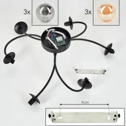 hofstein Plafonnier - Verre Chehalis Ambre, Fumé, 6 lumières