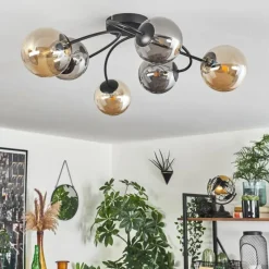 hofstein Plafonnier - Verre Chehalis Ambre, Fumé, 6 lumières