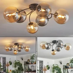 hofstein Plafonnier - Verre Chehalis Ambre, Fumé, 6 lumières