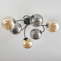 hofstein Plafonnier - Verre Chehalis Ambre, Fumé, 6 lumières