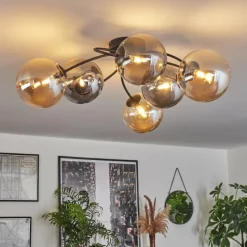 hofstein Plafonnier - Verre Chehalis Ambre, Fumé, 6 lumières