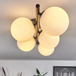 hofstein Plafonnier - Verre Chehalis Blanc, 5 lumières