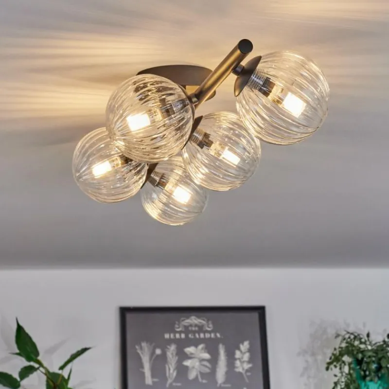 hofstein Plafonnier - Verre Chehalis Clair, 5 lumières