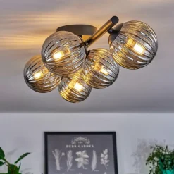 hofstein Plafonnier - Verre Chehalis Fumé, 5 lumières