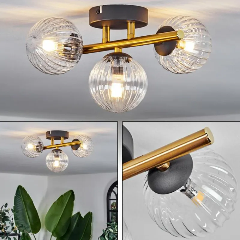 Lampes Dorées-hofstein Plafonnier - Verre Chehalis Or, Noir, 3 lumières