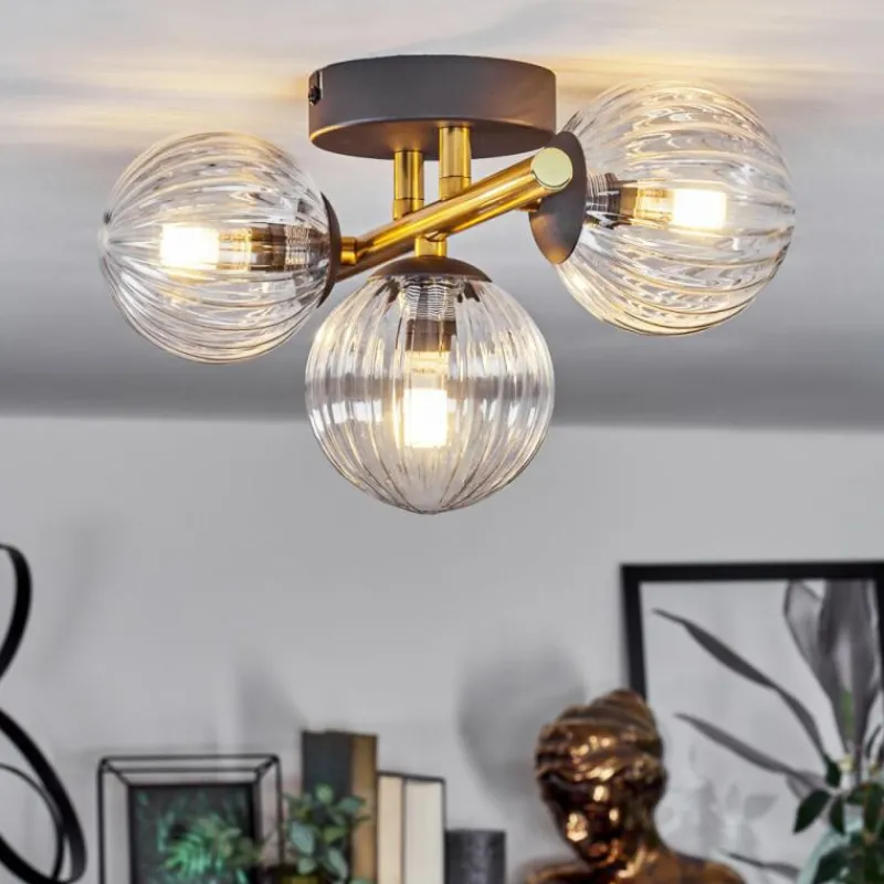 Lampes Dorées-hofstein Plafonnier - Verre Chehalis Or, Noir, 3 lumières