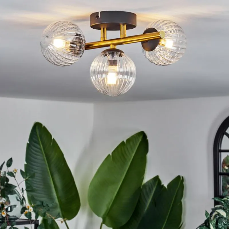 Lampes Dorées-hofstein Plafonnier - Verre Chehalis Or, Noir, 3 lumières