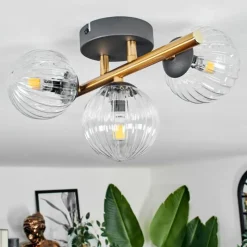 Lampes Dorées-hofstein Plafonnier - Verre Chehalis Or, Noir, 3 lumières