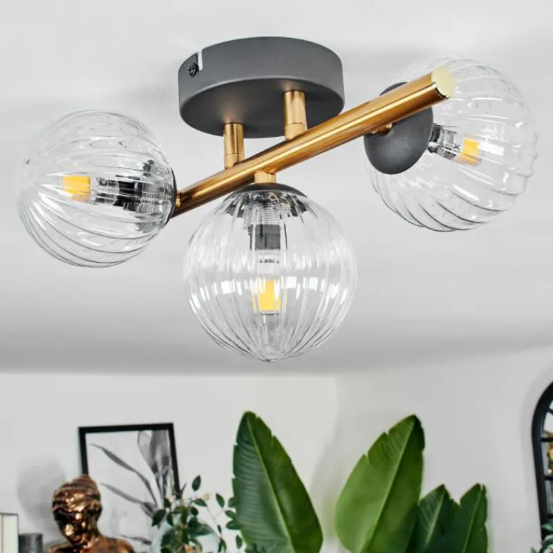 Lampes Dorées-hofstein Plafonnier - Verre Chehalis Or, Noir, 3 lumières