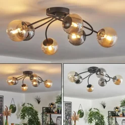 hofstein Plafonnier - Verre Chehalis Ambre, Fumé, 6 lumières