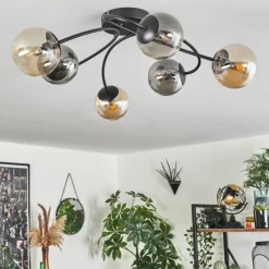 hofstein Plafonnier - Verre Chehalis Ambre, Fumé, 6 lumières