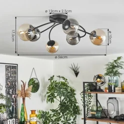 hofstein Plafonnier - Verre Chehalis Ambre, Fumé, 6 lumières