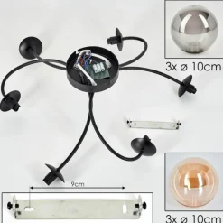 hofstein Plafonnier - Verre Chehalis Ambre, Fumé, 6 lumières
