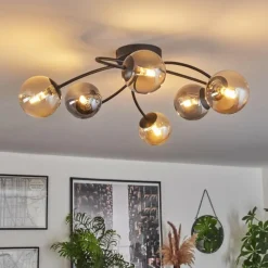 hofstein Plafonnier - Verre Chehalis Ambre, Fumé, 6 lumières