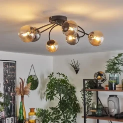 hofstein Plafonnier - Verre Chehalis Ambre, Fumé, 6 lumières