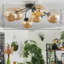 hofstein Plafonnier - Verre Chehalis Ambre, 6 lumières