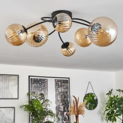 hofstein Plafonnier - Verre Chehalis Ambre, 6 lumières