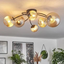 hofstein Plafonnier - Verre Chehalis Ambre, 6 lumières