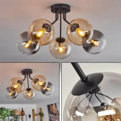 hofstein Plafonnier - Verre Gastor Ambre, Clair, Fumé, 5 lumières