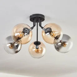 hofstein Plafonnier - Verre Gastor Ambre, Clair, Fumé, 5 lumières