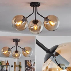 hofstein Plafonnier - Verre Gastor Ambre, Clair, Noir, 3 lumières