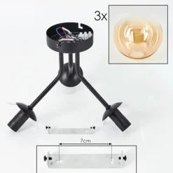 hofstein Plafonnier - Verre Gastor Ambre, Clair, Noir, 3 lumières