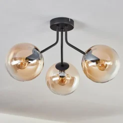 hofstein Plafonnier - Verre Gastor Ambre, Clair, Noir, 3 lumières