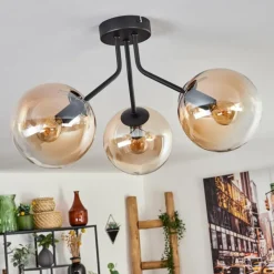 hofstein Plafonnier - Verre Gastor Ambre, Clair, Noir, 3 lumières