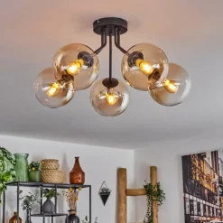 hofstein Plafonnier - Verre Gastor Ambre, Clair, 5 lumières