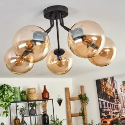 hofstein Plafonnier - Verre Gastor Ambre, 5 lumières