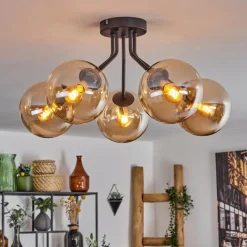 hofstein Plafonnier - Verre Gastor Ambre, 5 lumières