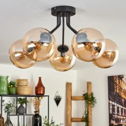 hofstein Plafonnier - Verre Gastor Ambre, 5 lumières