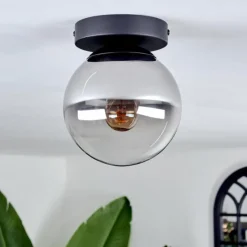 hofstein Plafonnier - Verre Gastor Chrome, Clair, Fumé, 1 lumière