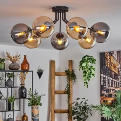 hofstein Plafonnier - Verre Gastor Ambre, Fumé, 7 lumières