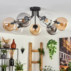 hofstein Plafonnier - Verre Gastor Ambre, Clair, Fumé, 7 lumières