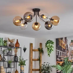 hofstein Plafonnier - Verre Gastor Ambre, Clair, Fumé, 7 lumières