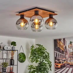 hofstein Plafonnier - Verre Koyoto Écru, Noir, 4 lumières