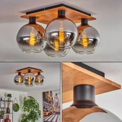 hofstein Plafonnier - Verre Koyoto Écru, Noir, 4 lumières