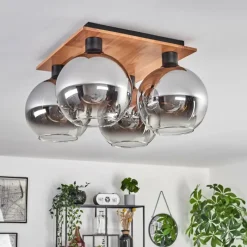 hofstein Plafonnier - Verre Koyoto Écru, Noir, 4 lumières