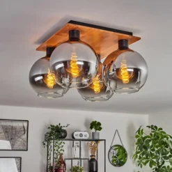 hofstein Plafonnier - Verre Koyoto Écru, Noir, 4 lumières