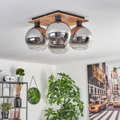 hofstein Plafonnier - Verre Koyoto Écru, Noir, 4 lumières