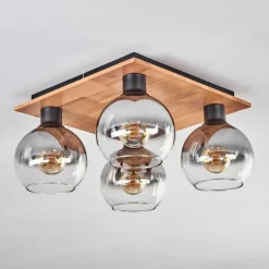 hofstein Plafonnier - Verre Koyoto Écru, Noir, 4 lumières