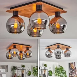 hofstein Plafonnier - Verre Koyoto Écru, Noir, 4 lumières