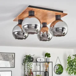 hofstein Plafonnier - Verre Koyoto Écru, Noir, 4 lumières