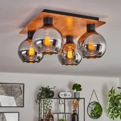 hofstein Plafonnier - Verre Koyoto Écru, Noir, 4 lumières