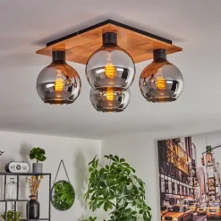 hofstein Plafonnier - Verre Koyoto Écru, Noir, 4 lumières