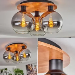 hofstein Plafonnier - Verre Koyoto Écru, Noir, 3 lumières