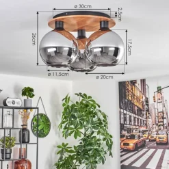 hofstein Plafonnier - Verre Koyoto Écru, Noir, 3 lumières